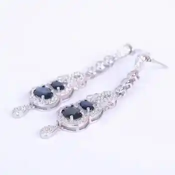 Luxurious sapphire drop earrings natural dark blue sapphire gemstone solid 925 silver gemstone earrings for woman silver earring