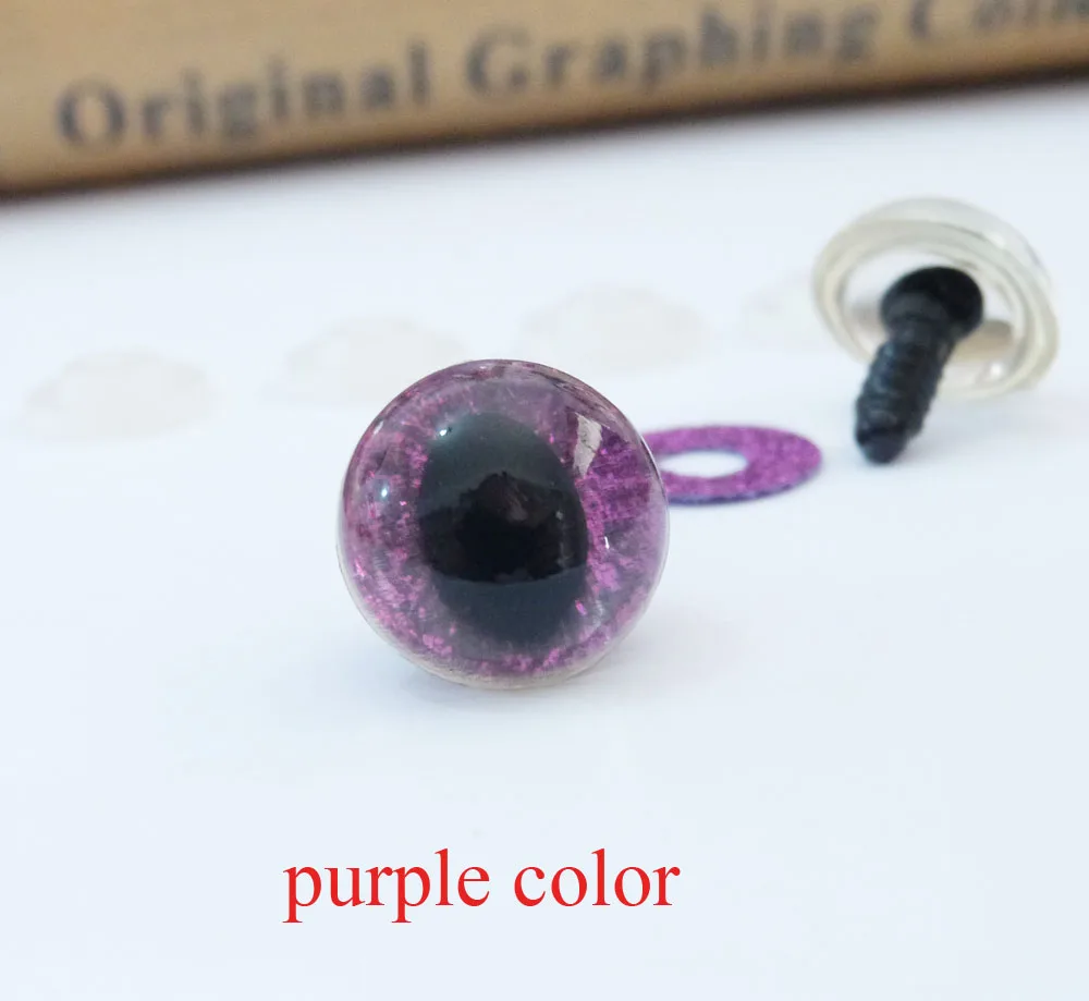 20pcs/lot 12mm  plastic clear safety toy cat eyes + glitter Nonwovens + hard washer for diy plush animal doll findings 9