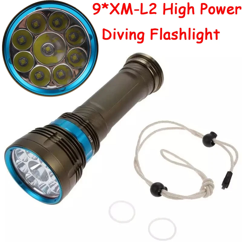 

90W 3-Mode 18000 Lumen XM-L2 9 x L2 LED Diving Flashlight Torch 200M Underwater Waterproof LED Flash Light Lantern
