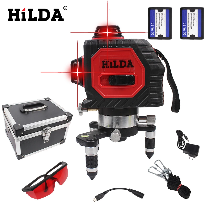

HILDA 12Lines 3D 93T Laser Level Self-Leveling 360 Horizontal And Vertical Cross Super Powerful Red Laser Beam Line Indoor Use