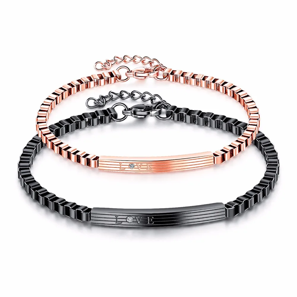 

FATE LOVE Brand Couples Lover Stainless Steel Bracelets & Bangles for Men women Male Female Black Rose gold Fashion Jewelry