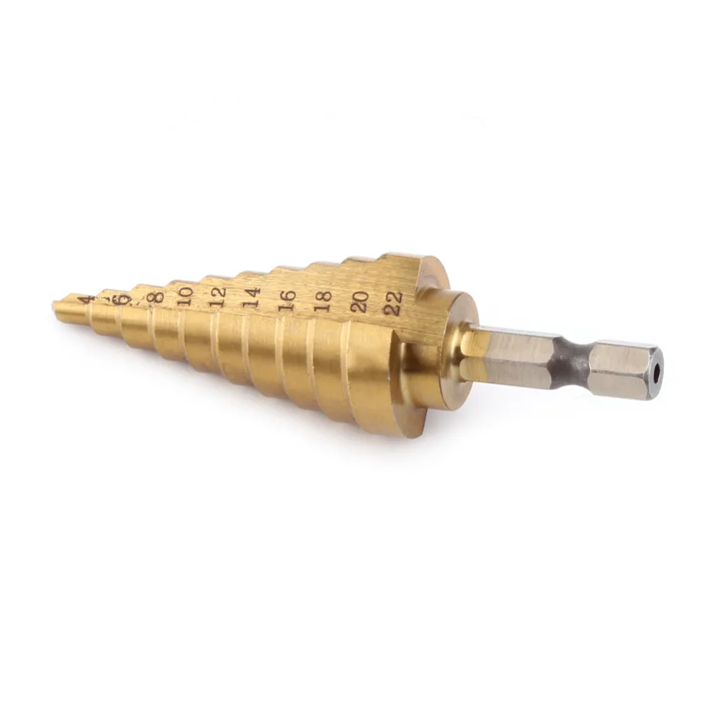 

4-22mm Step Drill Bit 1/4" Hex Shank High Speed Steel Titanium Coated Step Drill Bit Hole Cutter Power Tools Wholesale