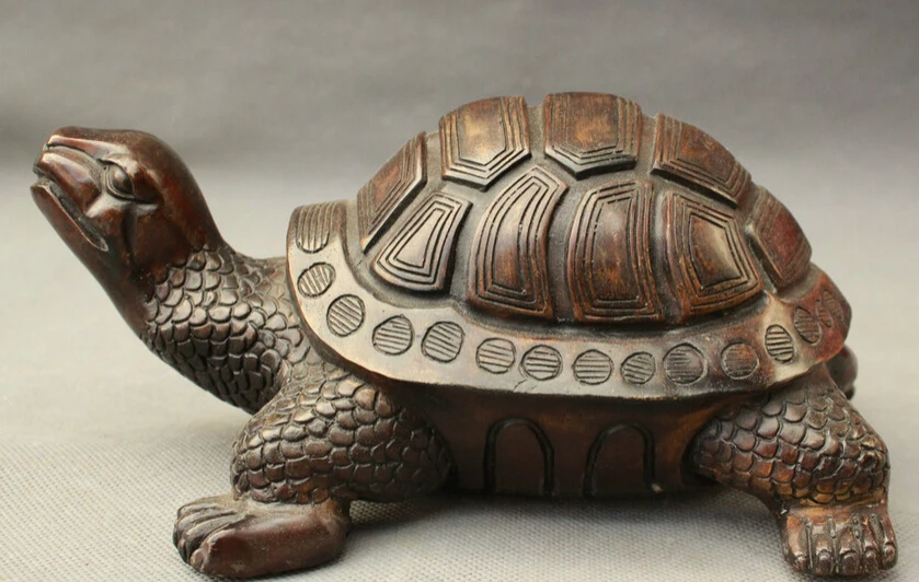 

S3118 9" Folk Chinese Bronze FengShui Longevity Sea Turtle Tortoise Statue Sculpture D0317
