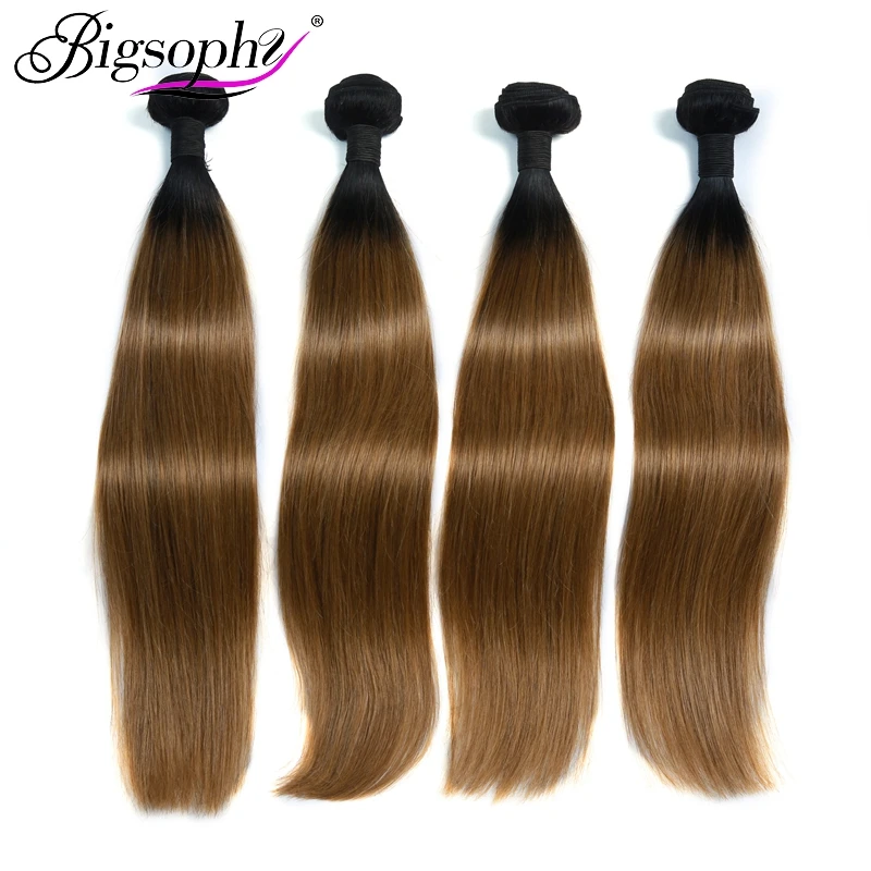 

Bigsophy Brazilian Hair Weave Bundles Human Hair 4Bundles Straight 4pcs Deal 100% Remy Hair Extension 2 Tone Ombre Color T1B/27