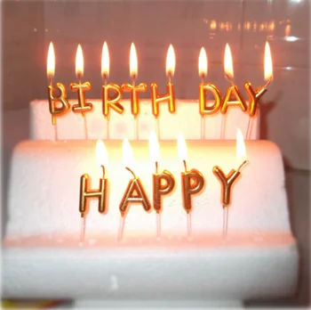 

20 Sets European Style Birthday Cake Decoration Home Party Use Gold / Silver / Multi-colored HAPPY BIRTHDAY Candle Cake Candles