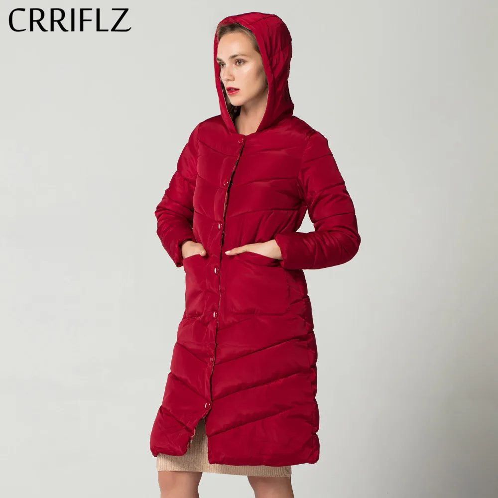 Crriflz Новый 2018 Зимняя коллекция Тонкий повседневные Длинные парки женские зимняя
