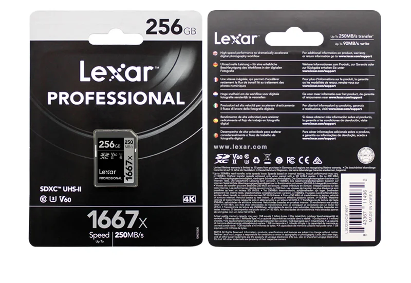 Lexar Professional 1667x SD Card 64 GB 128 GB 256 GB SDXC UHS-II V60 Class 10 карт памяти до 250 МБ/с. 4 K SD карту для DSLR камеры