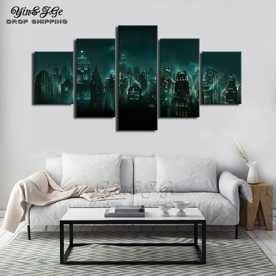 

Modular Canvas Painting Framework 5 Pieces Bioshock Rapture Night View HD Prints Game Poster Picture Cuadros Decor Wall Artworks