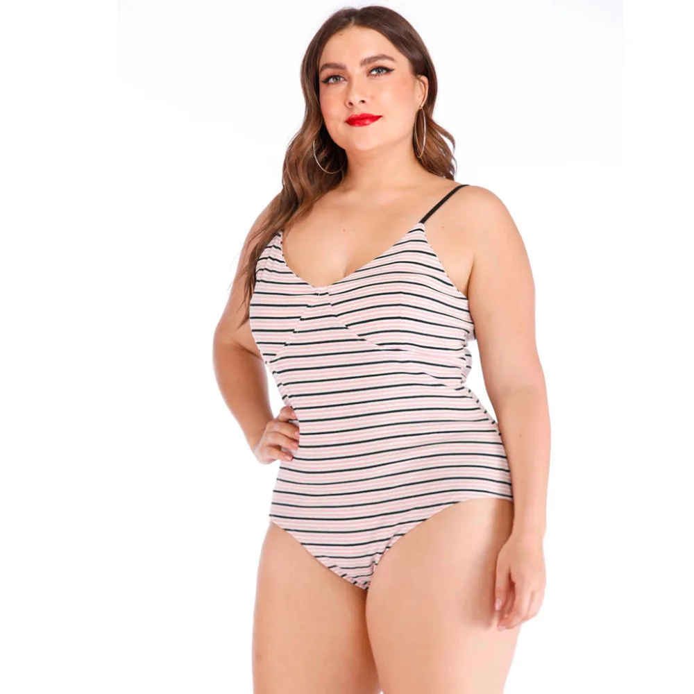 

Striped Backless Plus Size Bodysuit Spaghetti Strap Sleeveless Printed V-Neck Sling Jumpsuits Large Size Romper body femme #10