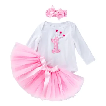 

Newborn First Birthday Summer Spring Girl Clothes Sets 3Pcs Bodysuit+Headband+Dresses Princess Cute Tutu Lace Baby Skirts Suit