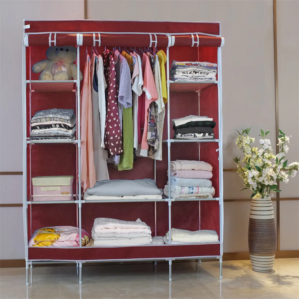 Double Modular Metal Framed Fabric Wardrobe,portable Clothes