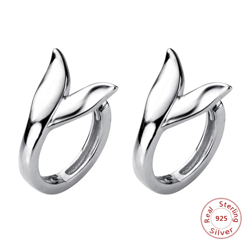 

Real 925 Sterling Silver Jewelry Mermaid Circle Earrings Tiny Fish Tail Hoop Earrings For Women Girls Charm Jewelry New Arrive