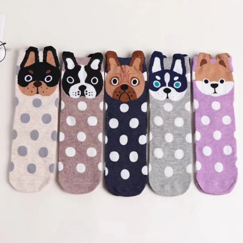 

Fashion Animals Dots Women Socks Cute Little Dog Head Cartoon Warm Cotton Breathable Meias Socks For Female Drop Shipping