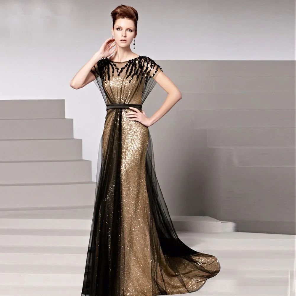 

2016 Modern Mermaid Mother of the Bride Dresses With Short Sleeves New Design Elegant See Through Beading Handmade Fashion
