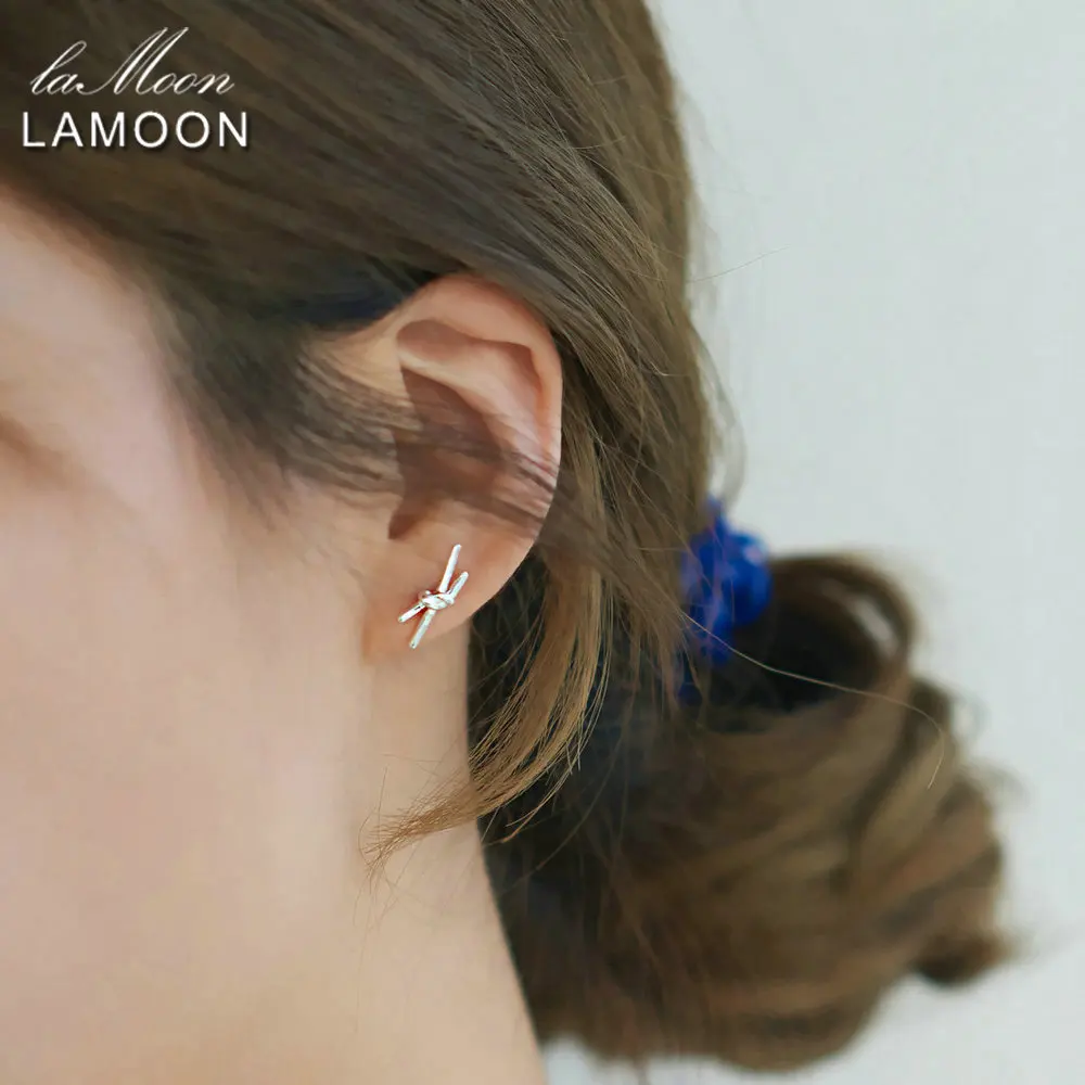 LAMOON 2017 New Bow-knot Shaped 100% Real 925-Sterling-Silver Stud Earrings S925 Fine Jewelry For Women Girl Gift LMEY273