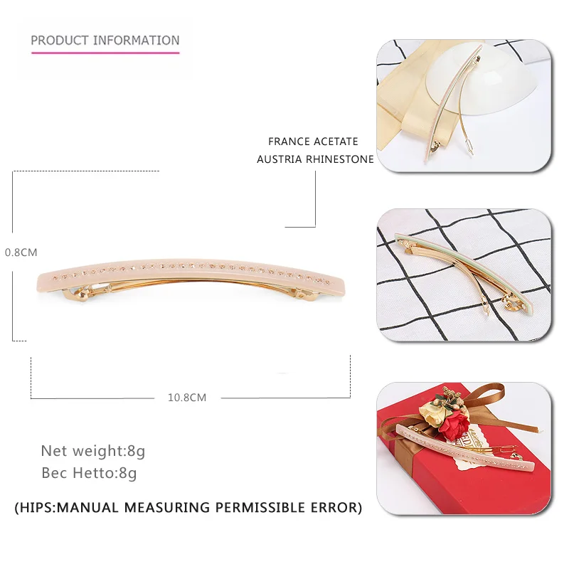 Новые прямоугольные заколки для волос Франция ацетат заколка для волос украшенная одной линией австрийские стразы заколки-пряжки для волос MR10