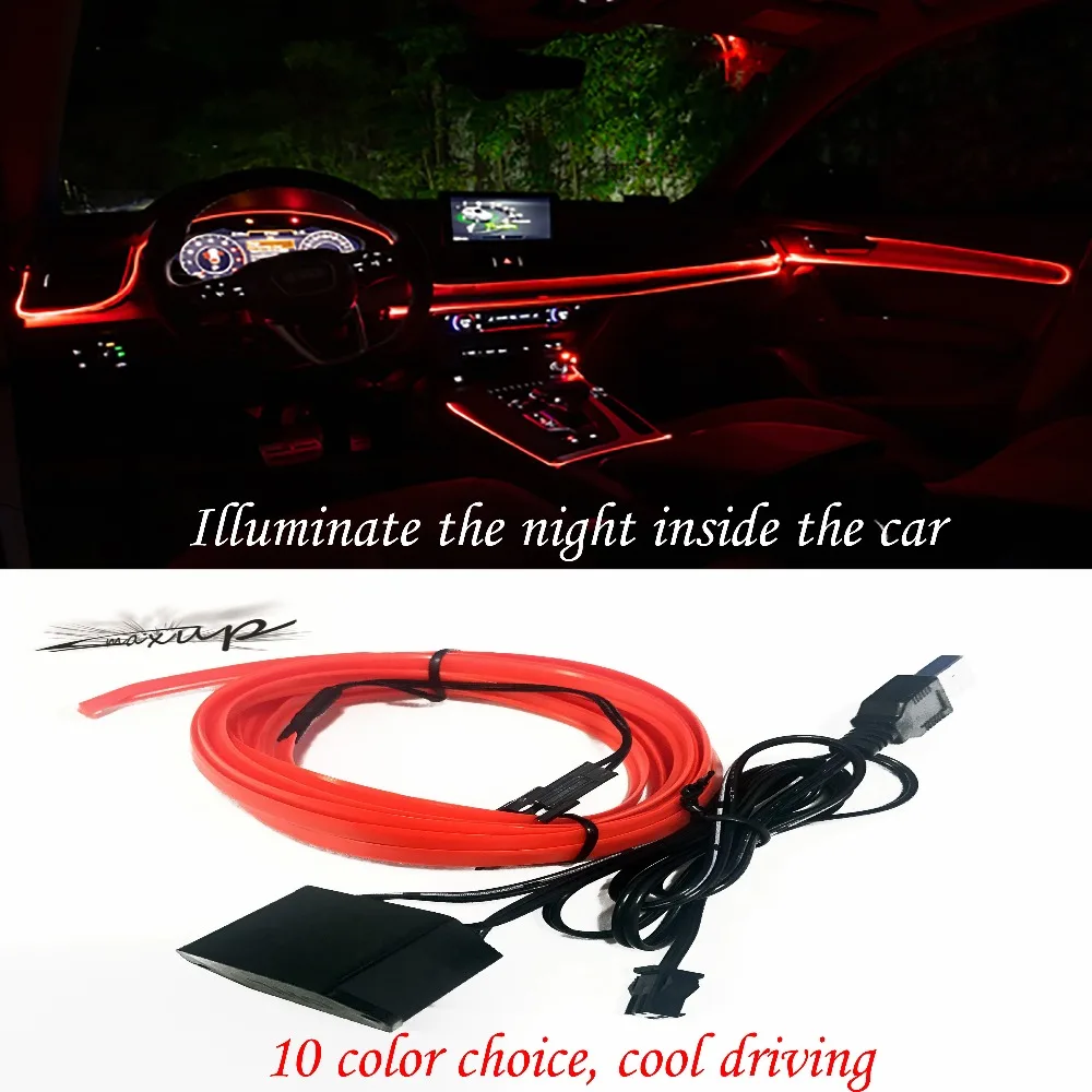 

Maxup car led Decorative light 2M EL light Atmosphere Lamps Car Interior door Cold Light Line Inverter passat b6 Car-styling
