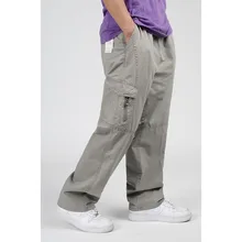 Осень-весна Повседневное Брюки карго Для мужчин хип-хоп шаровары с карманами свободные Широкие брюки эластичный пояс