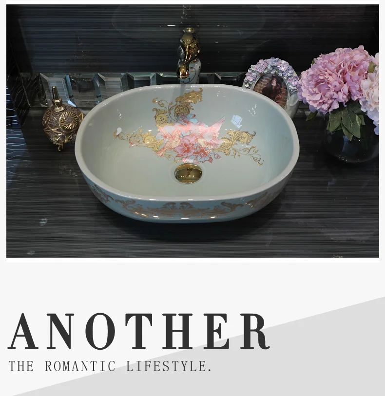 Europe Vintage Style china Artistic Handmade porcelain oval Countertop wash basin ceramic bathroom sinks jpg (17)