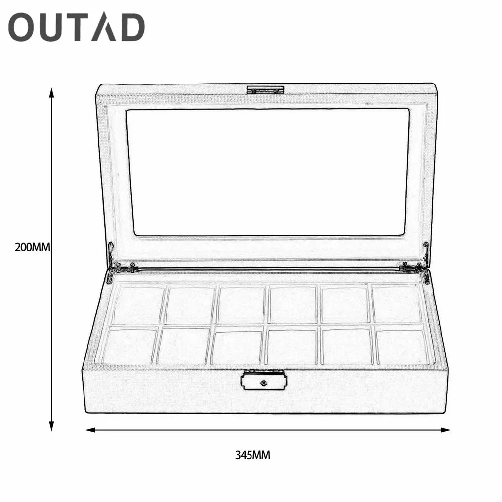 OUTAD 12 Сетки Корпус Часов Коробки Черная Волокна Внешний Черный Из Искусственной Кожи Внутри Подушки Для Хранения Организатор Наручные Часы Держатель Коробка Часов Шкатулка Упаковка Для Украшений Пианино Пакет Футляр