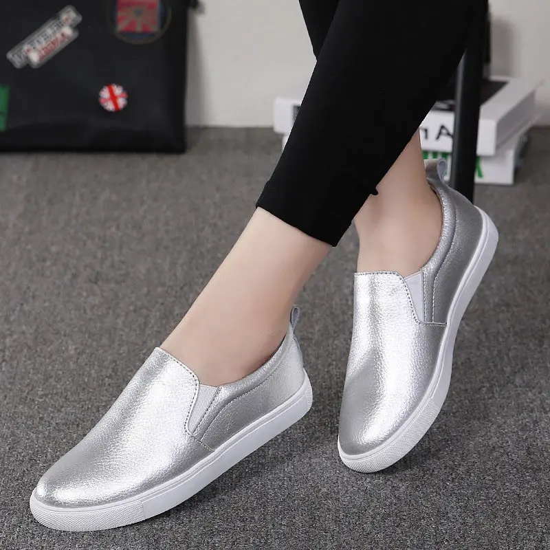 Mocasines planos de cuero de alta calidad para mujer, calzado de deporte informal, color sólido, 2021