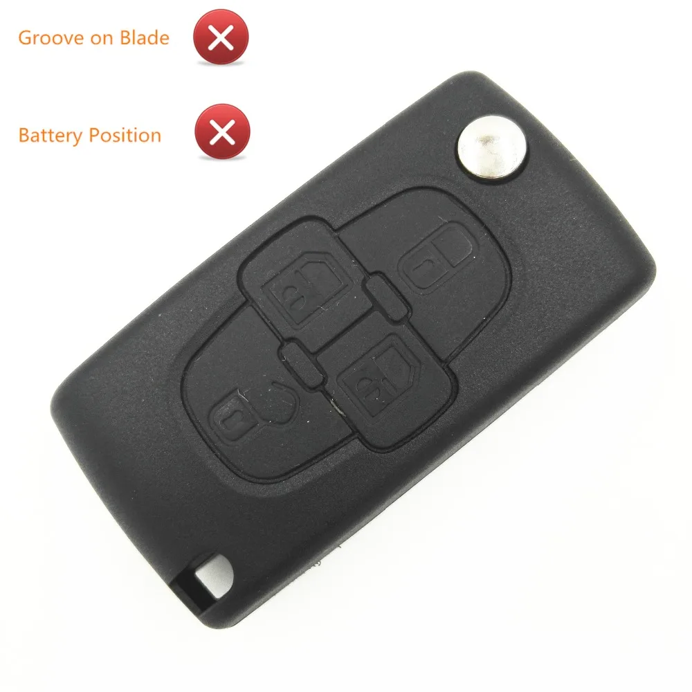 

4 Buttons Replacement Flip Blank Key No Groove No Battery Place Position Part For Peugeot 207 307 407 1007 CE0523 Key Shell