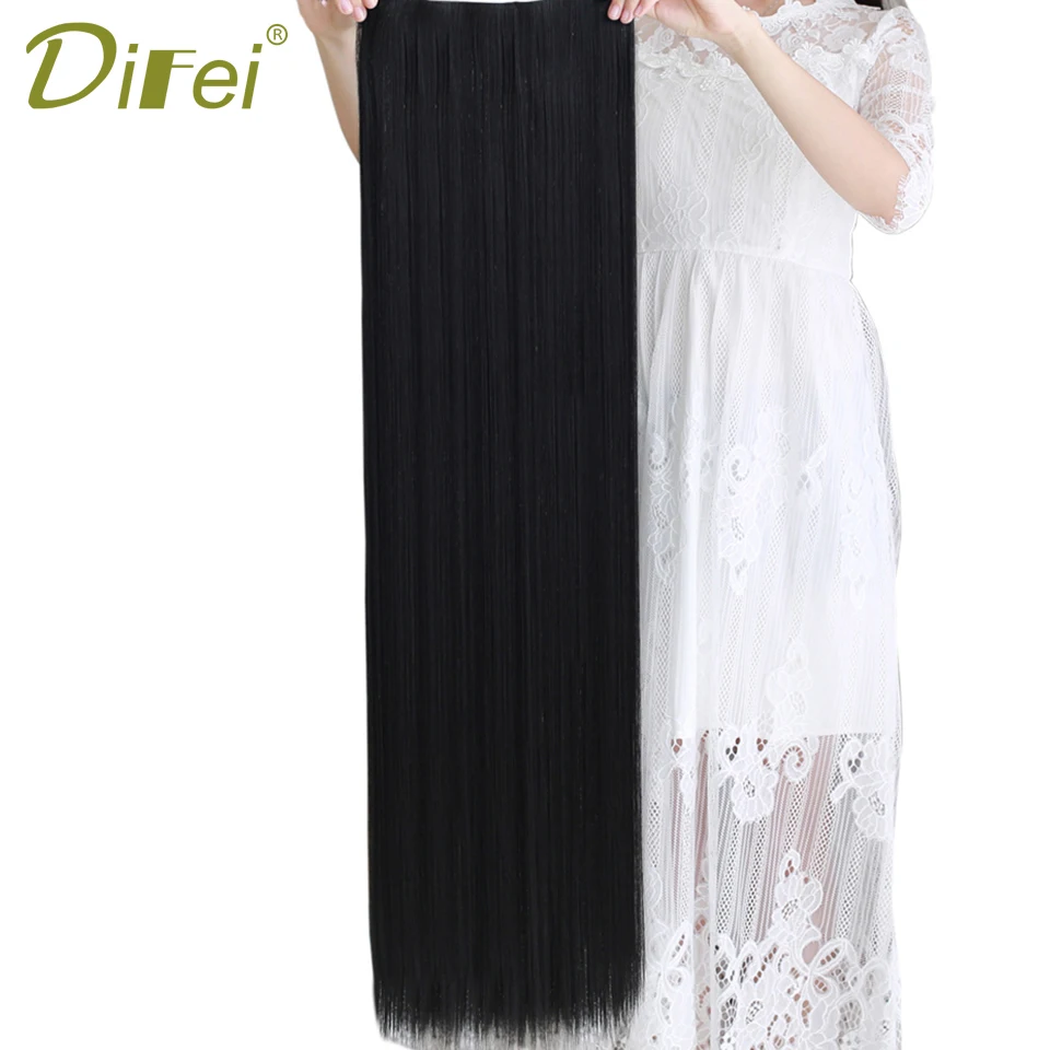 DIFEI 5 размеров длинные прямые женские клип в наращивание волос черный высокая Tempreture синтетические волосы кусок
