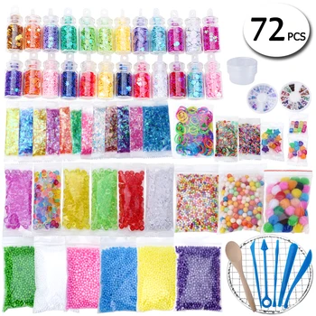 

72 Set Slime Making Kit Foam Balls Beads Charms Glitter Jars Containers Fishbowl Slime for DIY Craft Homemade Party Supply