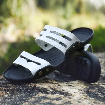 

Fires Man's Summer Artificial Leather Shoes Fashion Male Slippers Summer Beach Slippers Massage Flat Shoes Outdoor Loafers