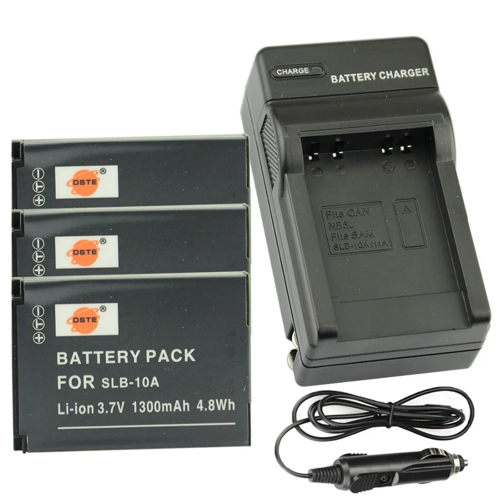 

DSTE 3PCS SLB-10A Rechargeable Battery + Travel and Car Charger For Samsung PL50 PL60 PL51 M310W M110 WB600 WB650 Camera