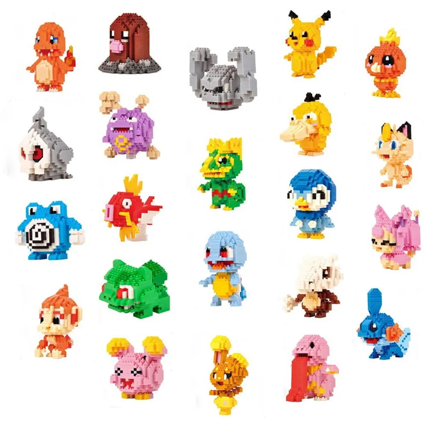 

22 Styles LNO Diamond Pikachu Mudkip Lickitung Whismur Piplup plastic building block Torchic Cubone Buneary Chinchar Model Brick