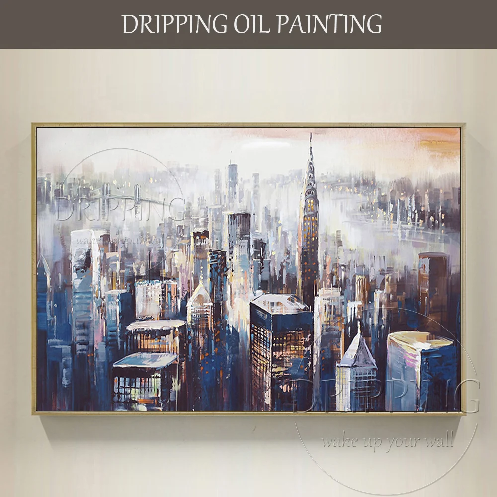 Excellent Artist Hand-painted High Quality Abstract New York Landscape Oil Painting Abstract City Skyscrapers Oil Painting