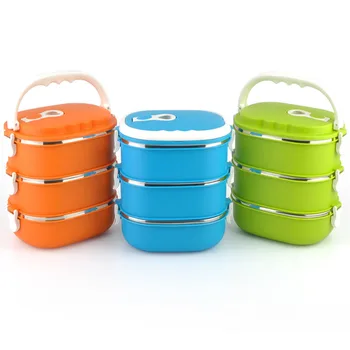 

3 color 3 layers Container For Food Storage Thermal Lunch Boxs Stainless Steel Japanese Bento Box Portable Tableware Set