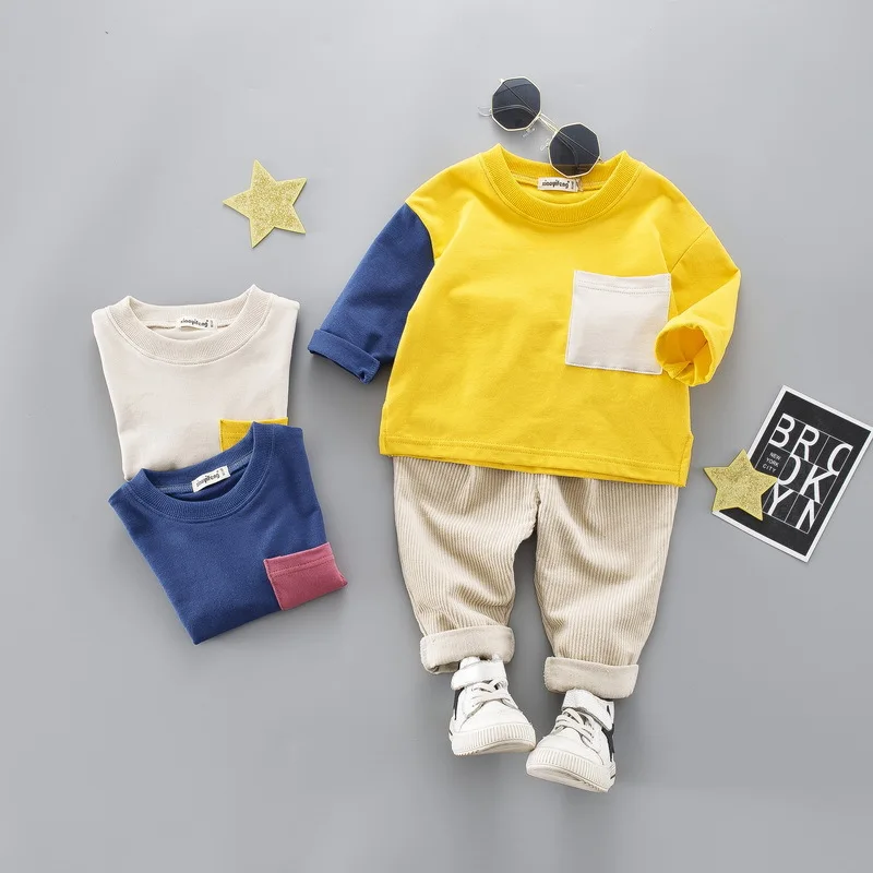 

Medium and Small Children's Color Casual Suits Children's Long Sleeve T-shirt + Corduroy Pants Kids Clothes Fashion