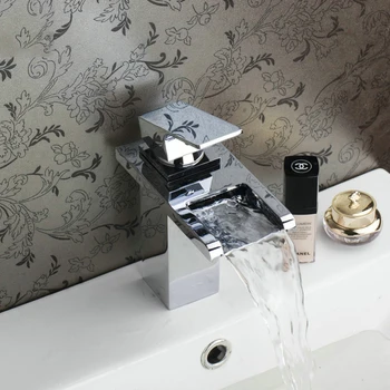 

Bathroom Luxury waterfall basin sink Square upright waterfall single handle basin faucet mixer