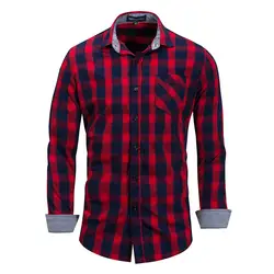 Модный бренд Для мужчин рубашка 2018 Новое поступление хлопка с длинным рукавом в клетку мужская одежда рубашки Повседневное Бизнес мужской