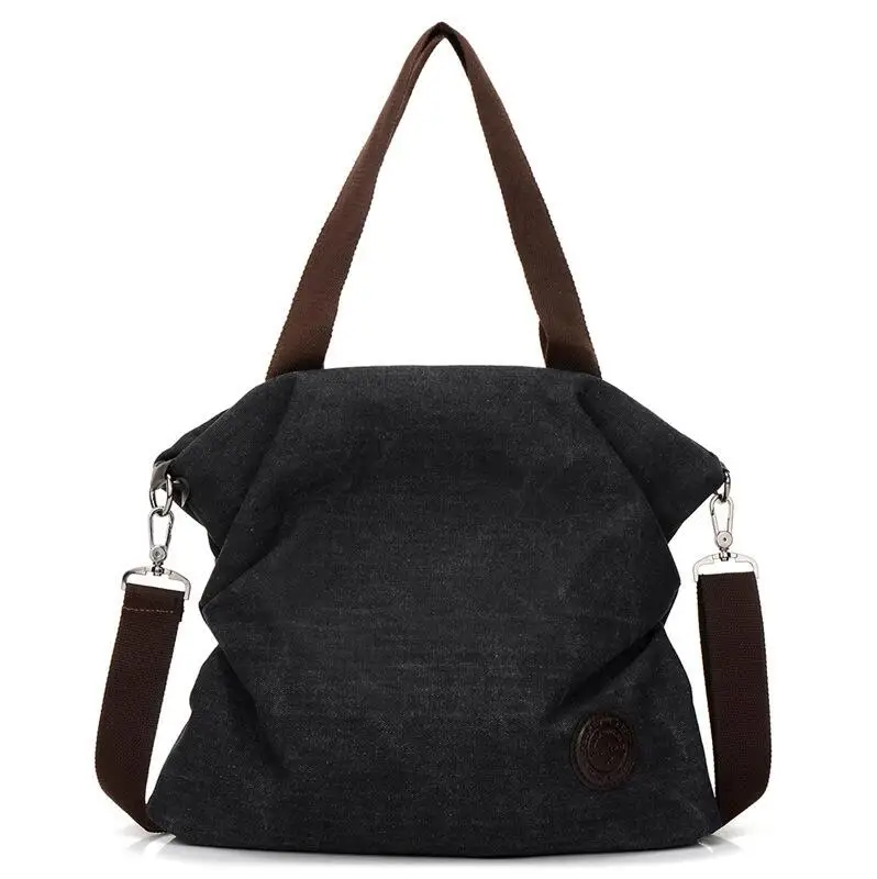 Повседневная женская сумка в стиле мори, Большая вместительная сумка-тоут, Холщовая Сумка на плечо, сумка для покупок, одноцветная дорожная простая сумка, повседневная сумка-тоут для женщин - Цвет: Black