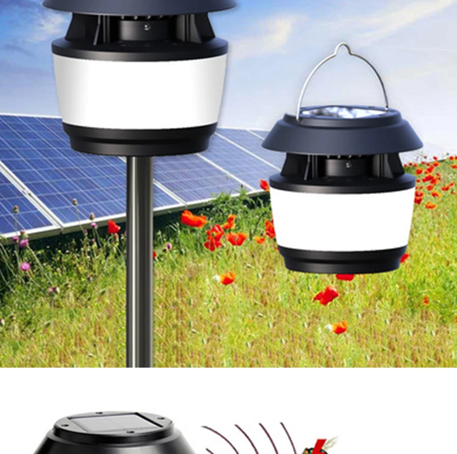 Movido a Energia Lâmpada do Jardim Repelente de Insetos à Prova Água ao ar Luz da Noite Lâmpada do Gramado Luz de Rua Solar Ultrasonic Livre Indoor Levou Energia d' 5 Lâmpadas solares