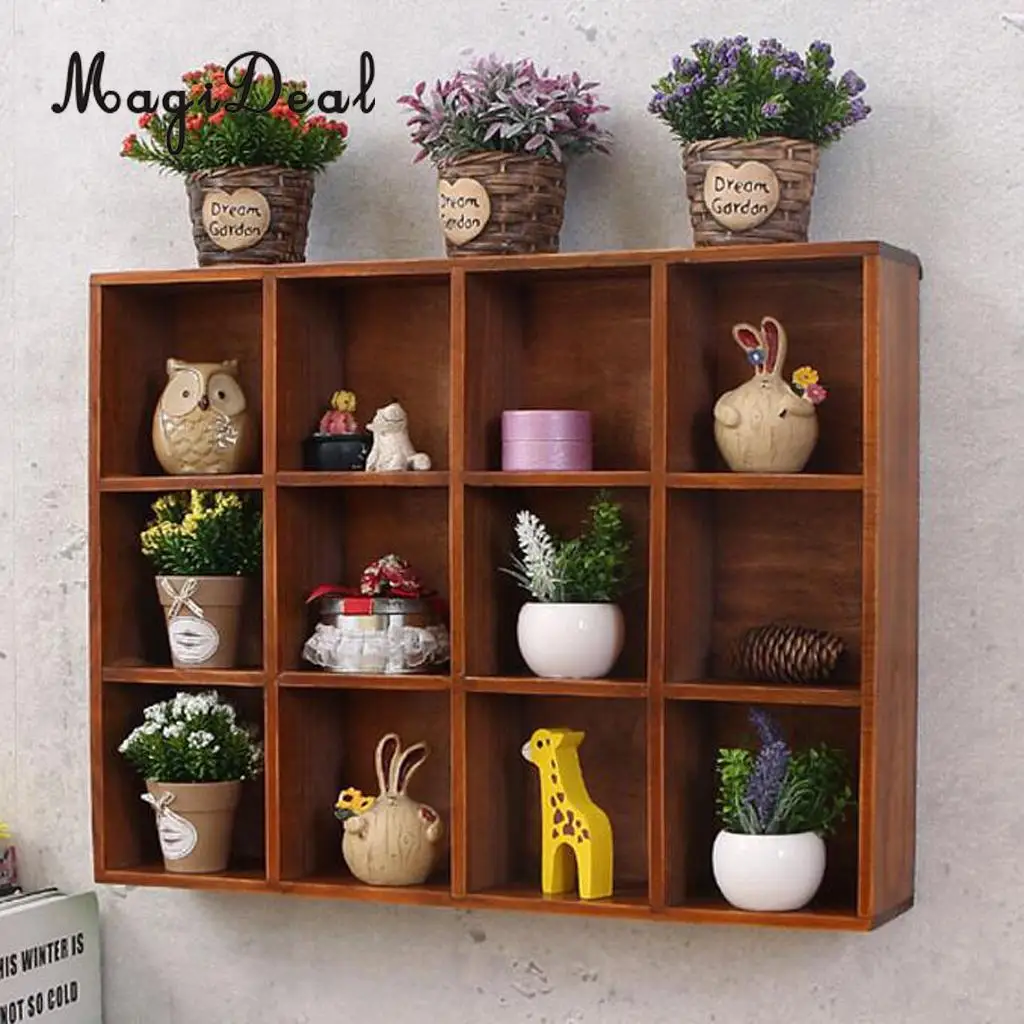 Rustic Wooden Wall Shelf Shadow Box Display Rack Shelf Storage Grid Cube Box for Home DIY Decoration, 40x30x7.8cm	