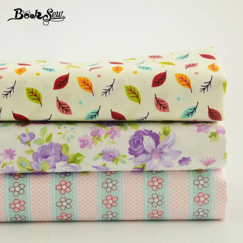 Хлопковая саржевая ткань Booksew маленькие цветы/листья/фиолетовая Роза стильный