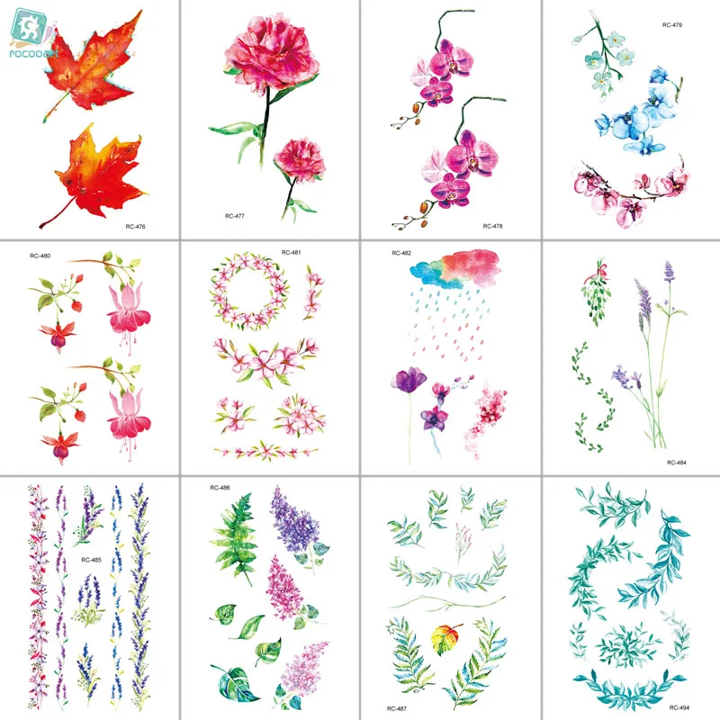 

MB RC476-498 Water Proof Temporary Tattoo Stickers Cartoon Coloful Ink Flowers Leaf Fake Flash Taty Tatoo tatouage