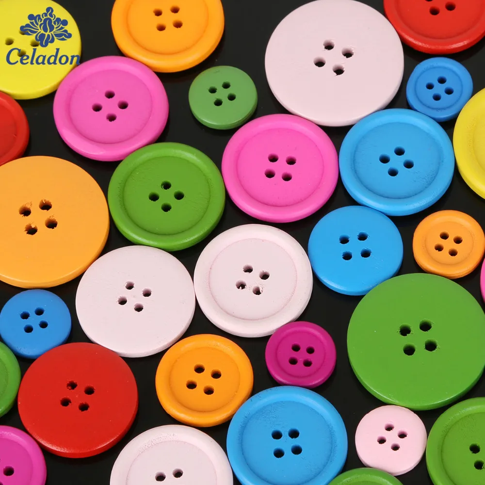 

2017 New Style 20-100PCS Random Mixed 4 Holes Wooden Buttons Scrapbooking 15mm-30mm Decorative Buttons Apparel Sewing