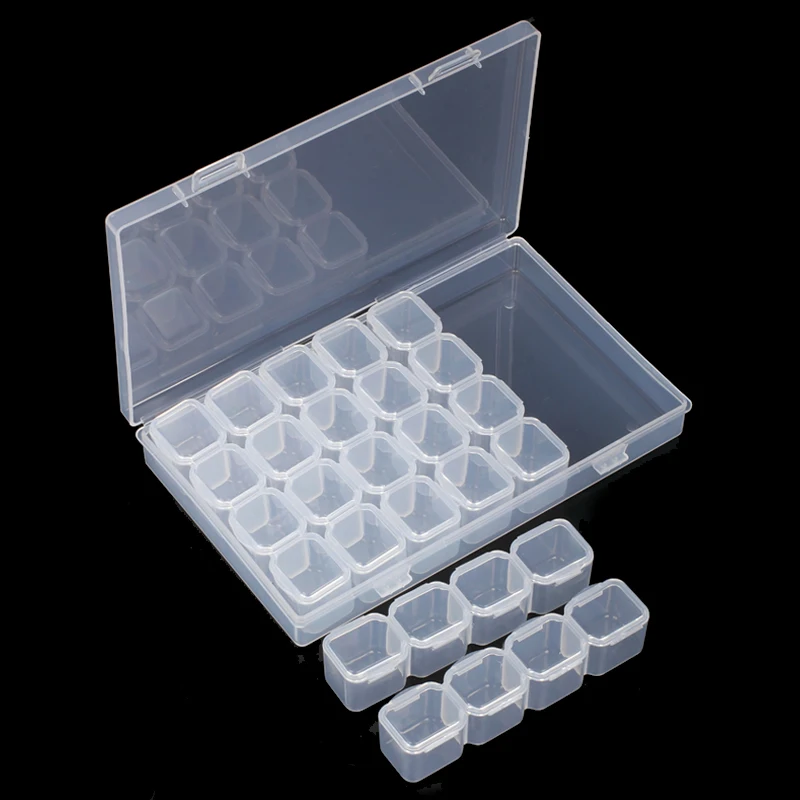 

3Sets 28 Compartment Empty Plastic Storage Case Divided Boxes Rhinestone Decorations Jewelry Storage Nail Art Accessory