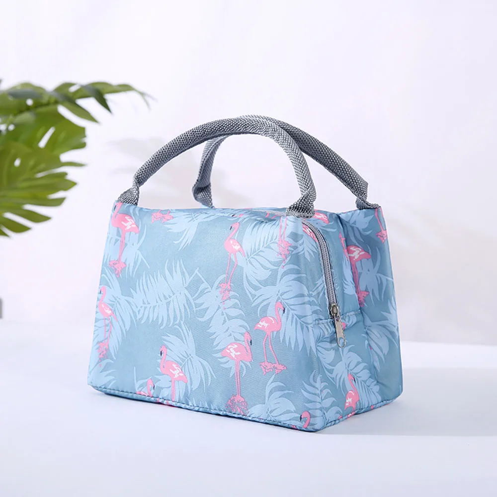 ISKYBOB 1PCS Flamingo Insulated Canvas Stripe Picnic Carry Case Thermal Portable Lunch Bag - Цвет: 1