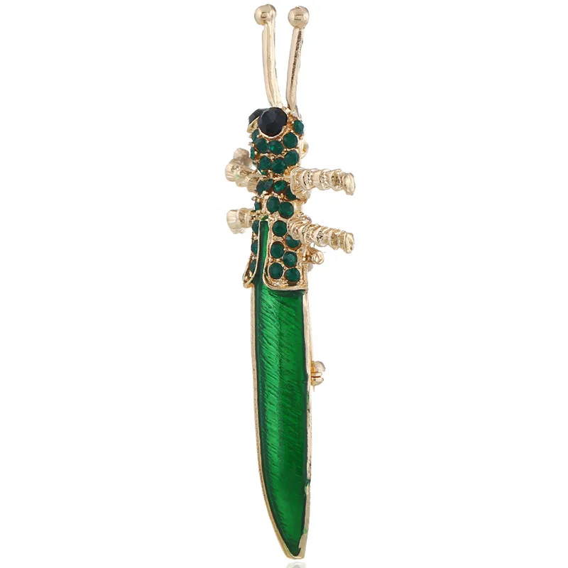 Cartoon Green Enamel Insect Brooches Men Grasshopper animal brooches For Women Lady Classical Fashion  Sweater Decoration Pins