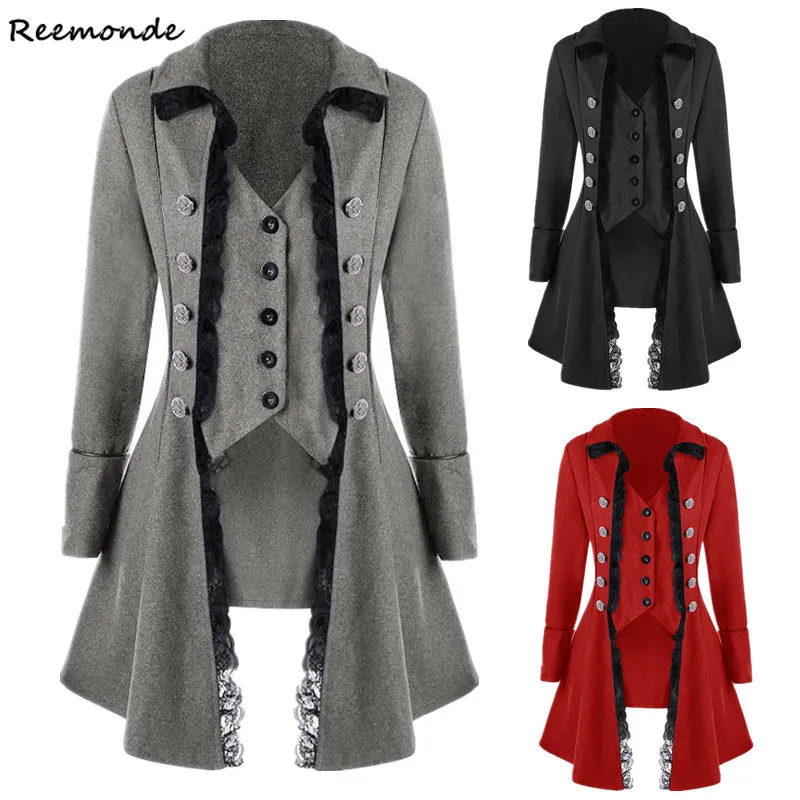 

Adult Women Victorian Costumes Black Red Tuxedo Tailcoat Long Jacket Steampunk Irregularity Coat Frock Outfit Overcoat Uniform