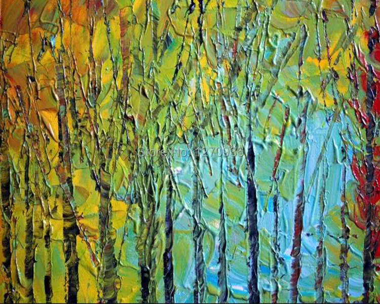 

Handmade Abstract Tree Oil Painting on Canvas,Knife Green Tree Oil Painting Beautiful for Living Room, Bedroom Decoration