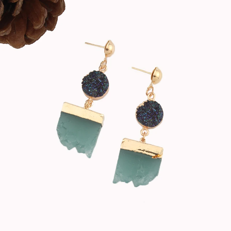 

1pair Bohemia Round Geometry Handmade Resin Stone Round Drop Earrings For Women Jewelry Quartz Color Long Large Earring E038