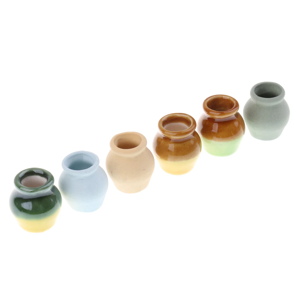 6 Pieces 1/12 Scale Dollhouse Miniature Vase Porcelain Vases Multicolored