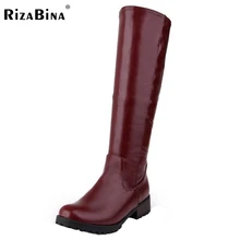 Rizabina size33-47 frauen runde kappe flach über knie boot winter warm freizeit ritter lange boot botas feminina schuhe schuhe p21827